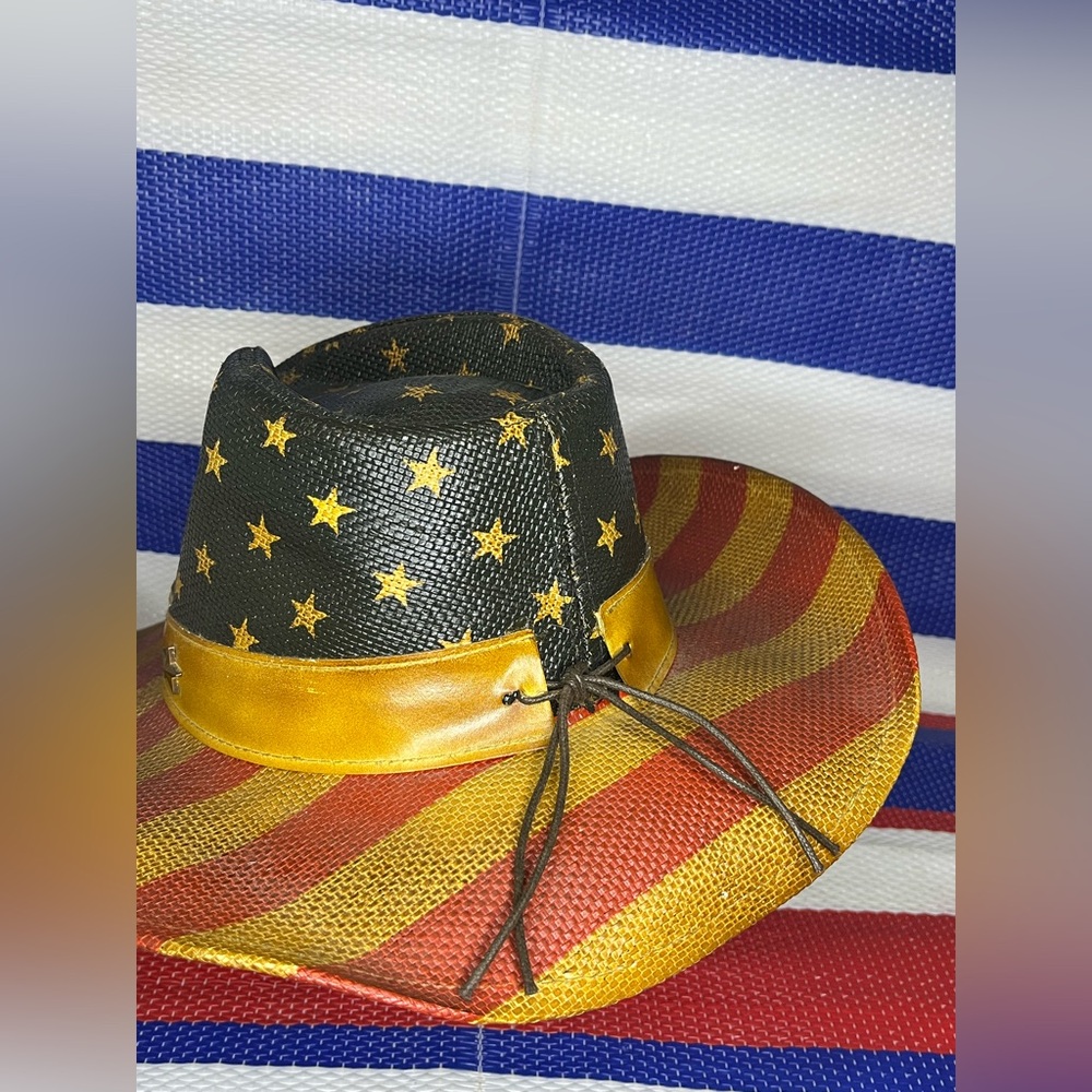 Vintage Saddleback American Flag Straw Cowboy Hat - ONE SIZE - USA - Patriot - Picture 10 of 15